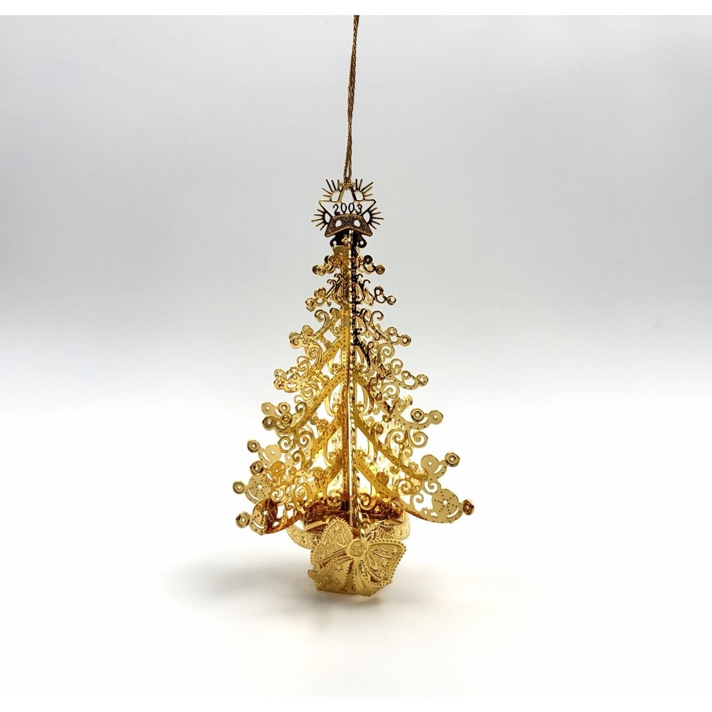 2003 Danbury Mint O Christmas Tree Annual Ornament 23kt Gold Plated Brass 4"
